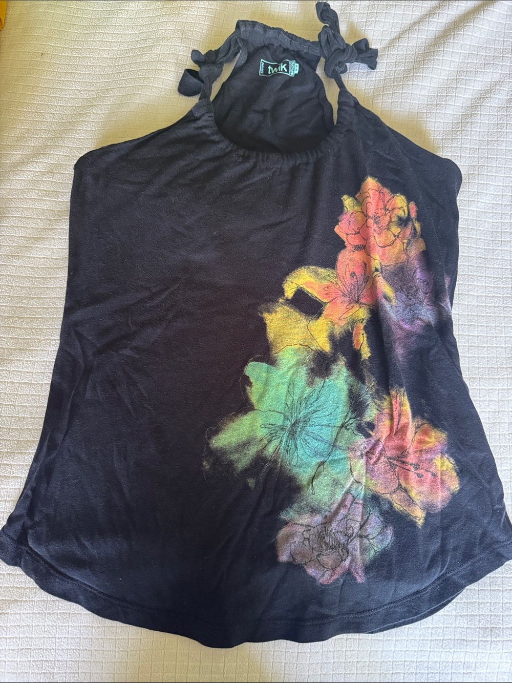 Twik Black Halter Camisole with Colorful Floral Print